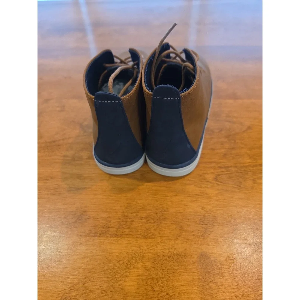 Nautica Tan Leather Tie Chukka Bootie Boots Size 6 Navy Blue Brown Pierson